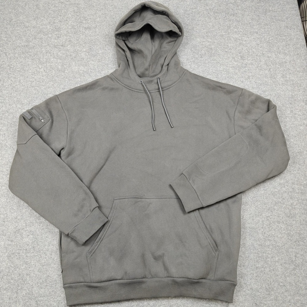 Comfrt Hoodie Mens XL Gray Fleece Pullover Kangaroo Logo Sleeve Zip Pockets